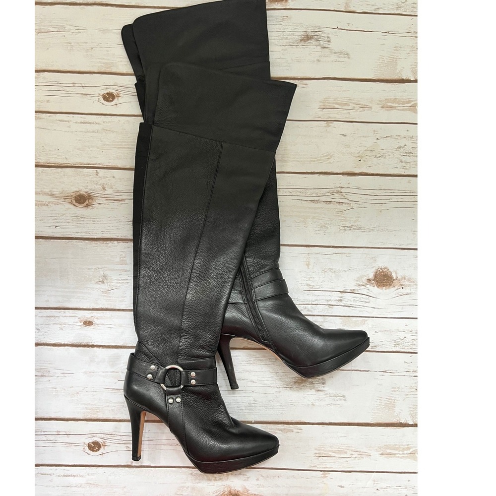 Ros Hommerson Boots Black Leather Harness Over The Knee Stiletto 6.5M